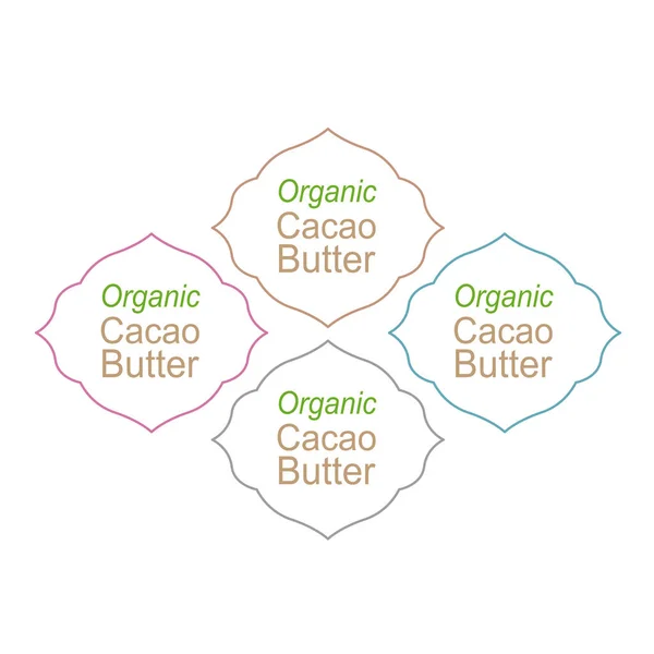 Organic Cacao Butter Etichette Isolate Bianco — Vettoriale Stock