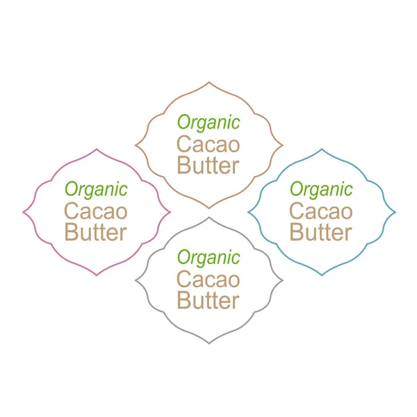 Etiketten Van Biologische Cacaoboter Geïsoleerd Wit — Stockvector