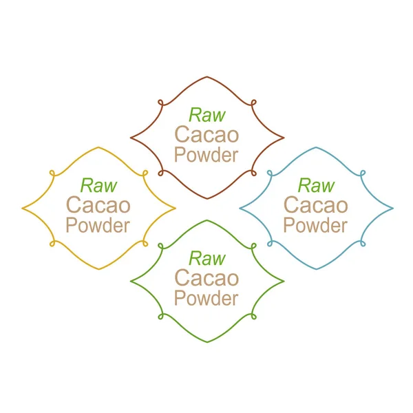 Raw Cacao Powder Product Labels Geïsoleerd Wit — Stockvector