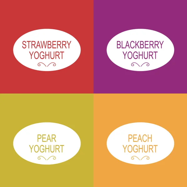 Etiquetas Productos Yogur Aisladas Blanco — Vector de stock