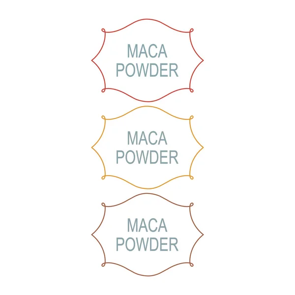 Maca Powder Ozdobné Designové Etikety Izolované Bílém — Stockový vektor