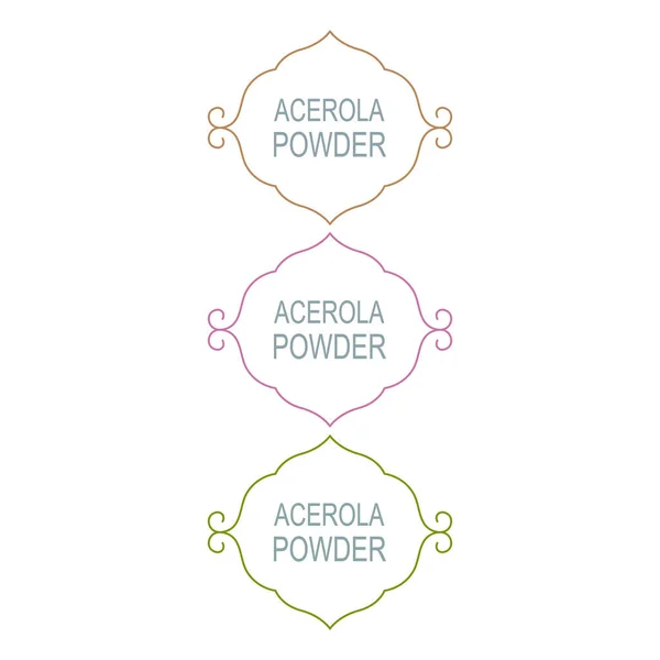 Acerola Powder Ornamental Design Labels Geïsoleerd Wit — Stockvector