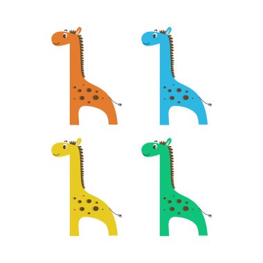 Renkli Zürafa Çocukları Vektör Resmini Beyaz Çizimde İzole Etti