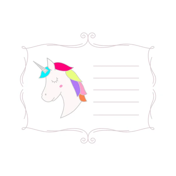 Cute Unicorn Ornamental Design Label Isolated White — Stock Vector