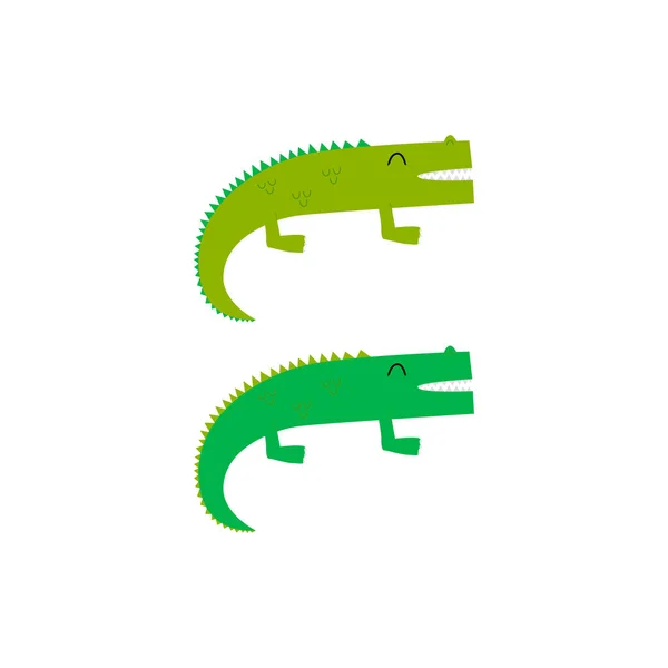 Conjunto Crocodilos Verde Claro Verde Escuro Isolado Branco —  Vetores de Stock