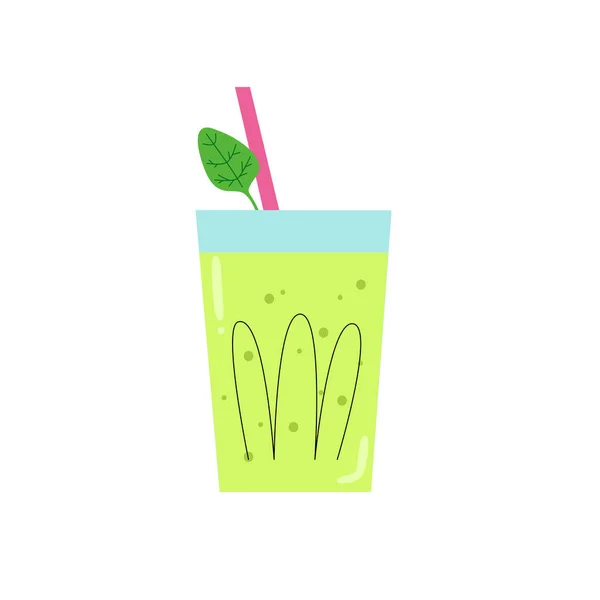 Boisson Smoothie Vert Avec Feuille Épinards — Image vectorielle