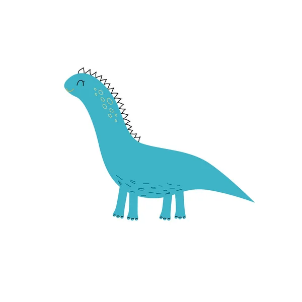 Blauw Schattig Dinosaurus Geïsoleerd Wit — Stockvector