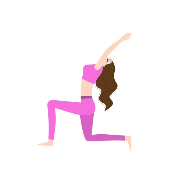 Donna Abito Rosa Facendo Yoga Asana Isolato Bianco — Vettoriale Stock
