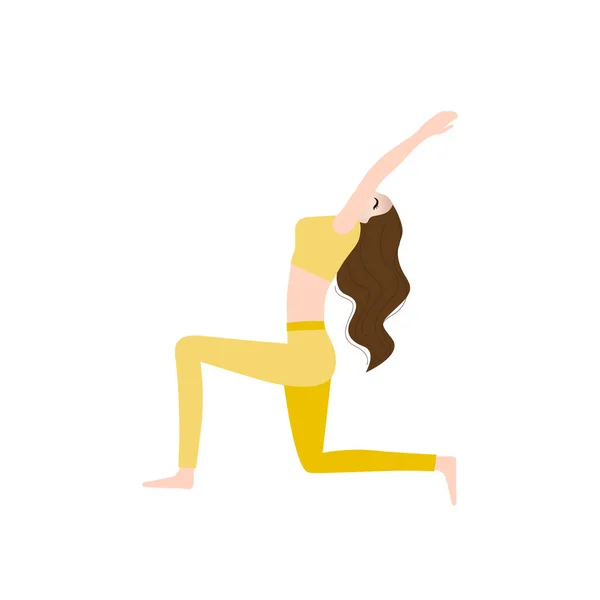 Femme Tenue Jaune Faisant Yoga Asana Isolé Sur Blanc — Image vectorielle