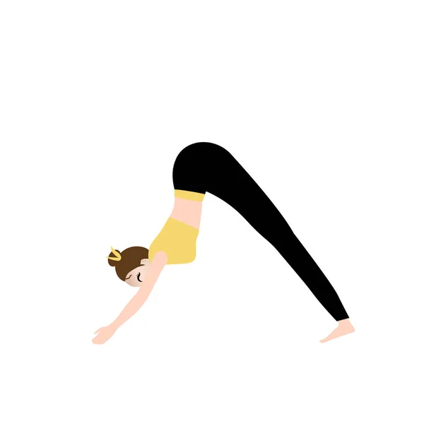 Girl Yoga Asana Vector Illustration Terisolasi White - Stok Vektor