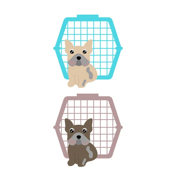 Söta Hundar Med Transport Cage Vector Illustration — Stock vektor