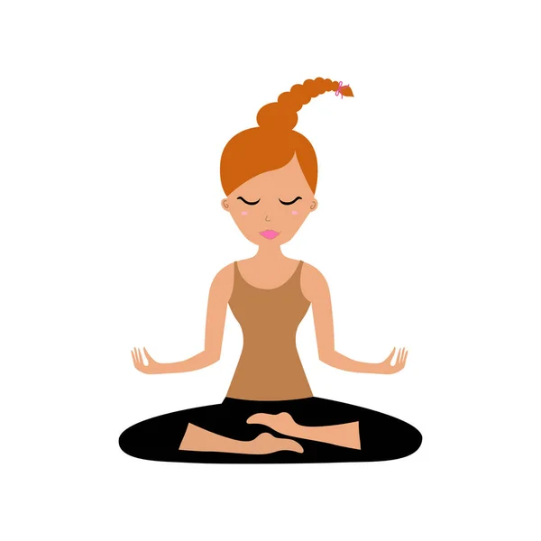 Girl Yoga Asana Vector Illustration Isolated White — Stock Vector