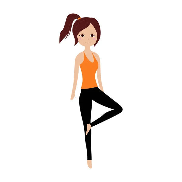 Woman Making Tree Yoga Pose Vector Illustration Isolated White — Stock Vector