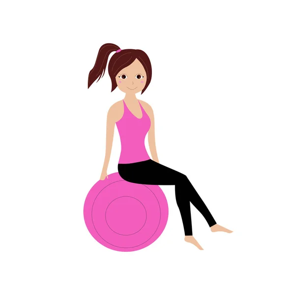 Woman Making Exercise Fit Ball Vector Illustration Isolated White — Stock Vector