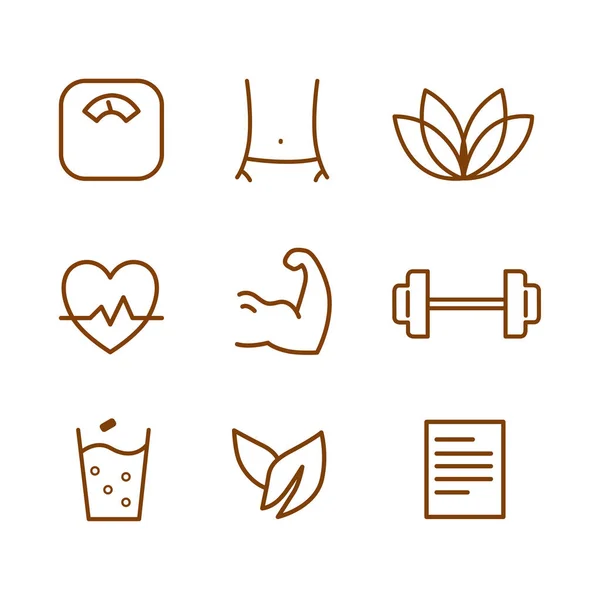 Wellness Fit Іконки Ізольовані Білому — стоковий вектор