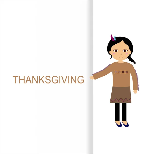 Tema Thanksgiving Gadis India Diisolasi White - Stok Vektor