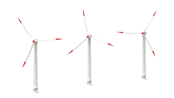 Roterende windturbines op witte achtergrond — Stockvideo
