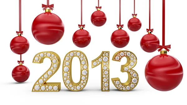 Golden 2013 with Christmas balls — Stock Photo, Image