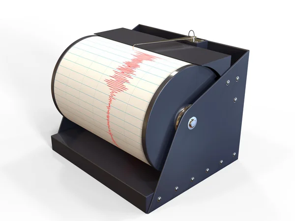 Instrumento sismógrafo que registra el movimiento del suelo durante el terremoto —  Fotos de Stock
