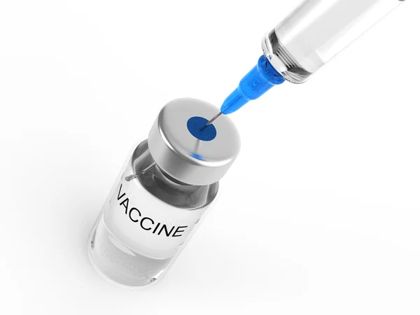 Siringa e flacone di vaccino su fondo bianco Foto Stock Royalty Free
