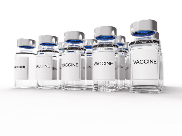 Vaccine bottles on white background