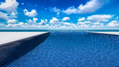 okyanus arka planda olan sonsuz Yüzme Havuzu