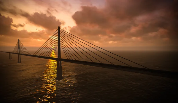 Suspension bridge on sunset — Stock Photo, Image