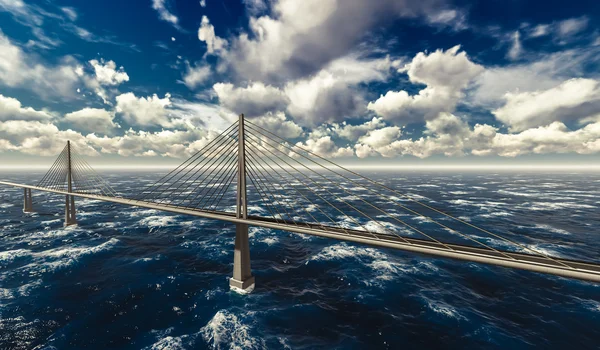 Suspension bridge on stormy ocean — Stock Photo, Image