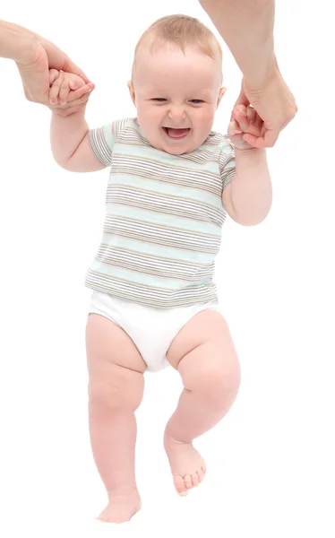 Happy baby first steps Stock Image