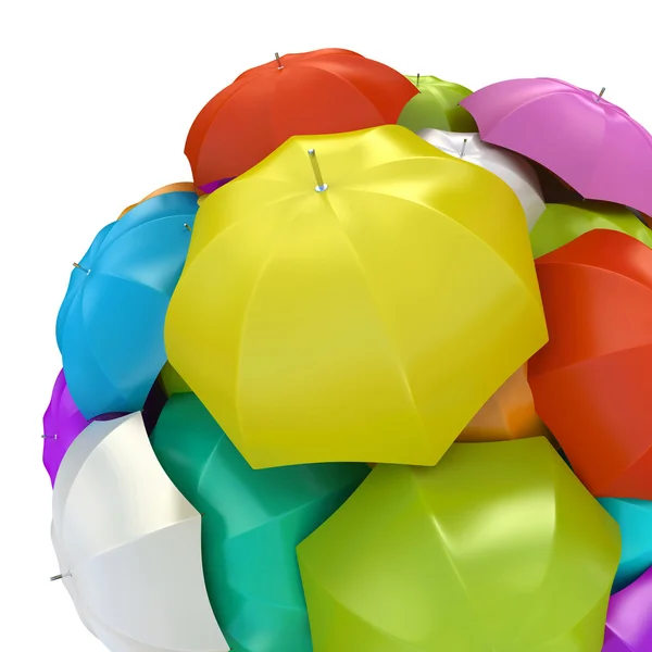 Colorful umbrellas in sphere 3D rendering — Stock Photo, Image