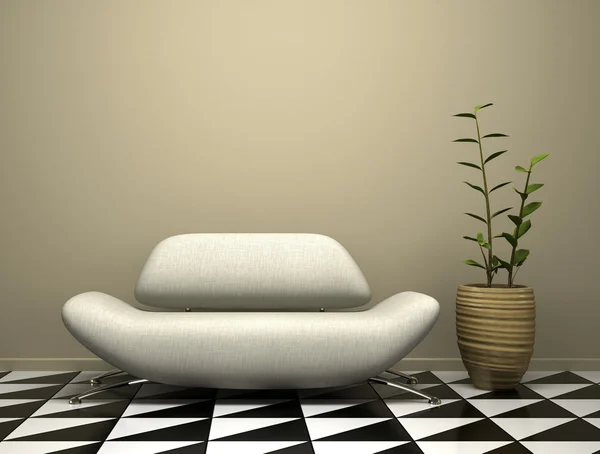 Parte do interior moderno com sofá e planta — Fotografia de Stock