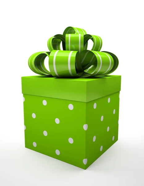 Green gift box with green bow isolated on white backgroung — Stock Photo, Image