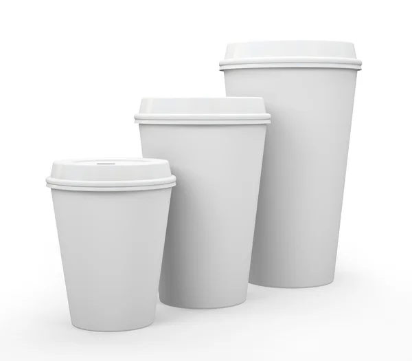 White paper cups of coffee isolated on background illustration — Stock Photo, Image