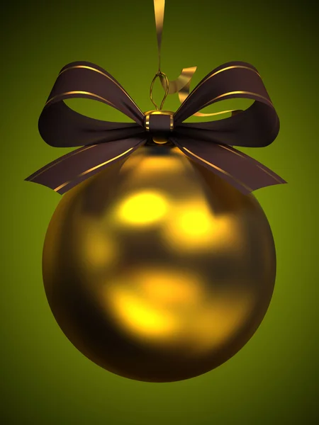 Gele Kerstmis bal geïsoleerd op groene achtergrond afbeelding — Stockfoto