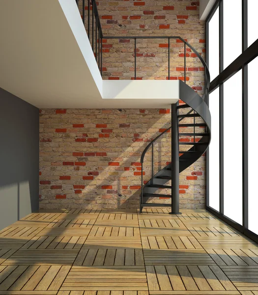 Empty room with staircase in waiting for tenants illustration — Stock Photo, Image