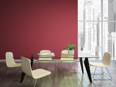 Bordo duvarları ile yemek odası