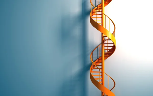 Orange spiral staircase on the blue wall — Stock Photo, Image