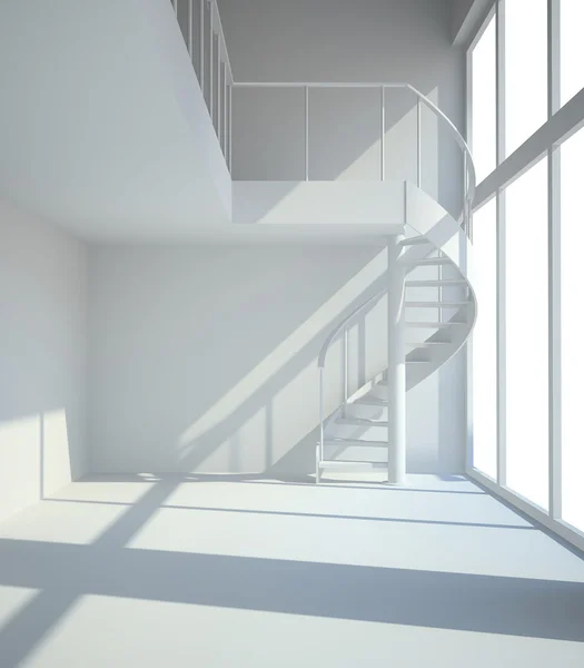 Prázdná bílá místnost s staircasel v čekání na firmu illustra nájemníků — Stock fotografie