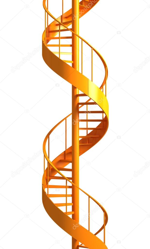 Orange spiral staircase isolated on white background