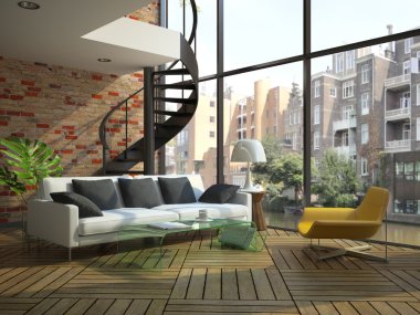 İkinci katta bir parçası ile modern loft iç