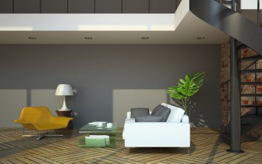 İkinci katta bir parçası ile modern loft iç