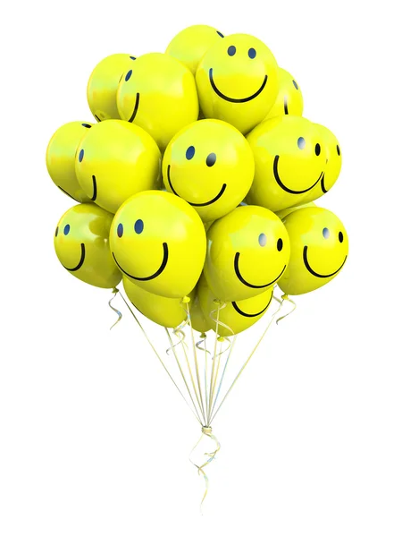 Bunch of yellow balloons smiling — Stock Photo, Image