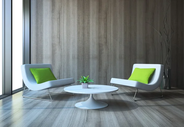 Modern interieur met leunstoelen en een koffietafel — Stockfoto