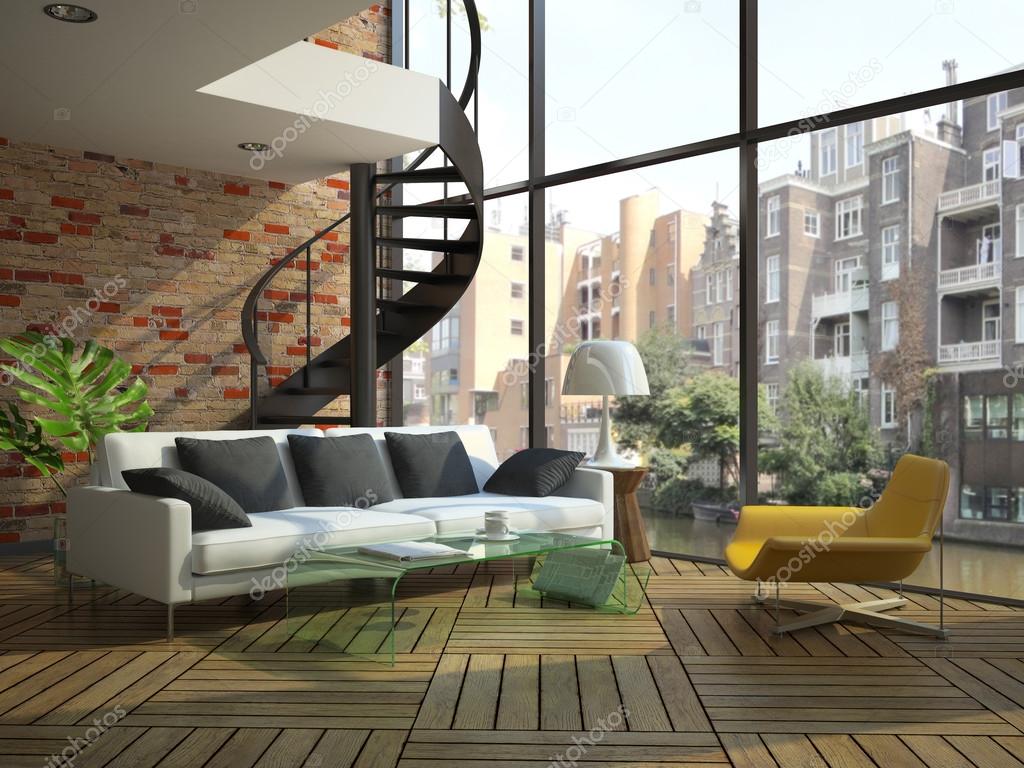 Modern loft interior with part of second floor