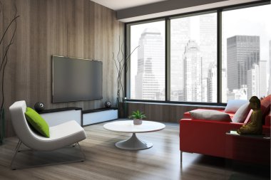 Kırmızı koltuk 3d render ile modern bir iç