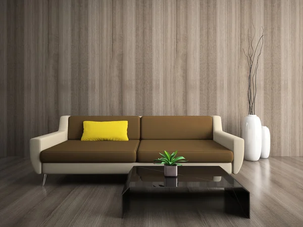 Interior moderno com travesseiro amarelo — Fotografia de Stock