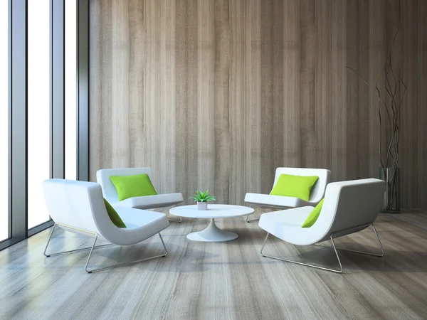 Interior moderno con cuatro sillones y mesa de café 3d renderizado — Foto de Stock