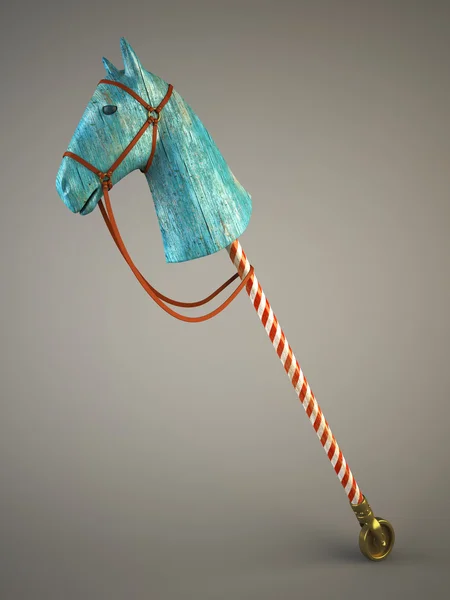 Blue wood horse on stick (symbol of the new year 2014) — Stock Photo, Image