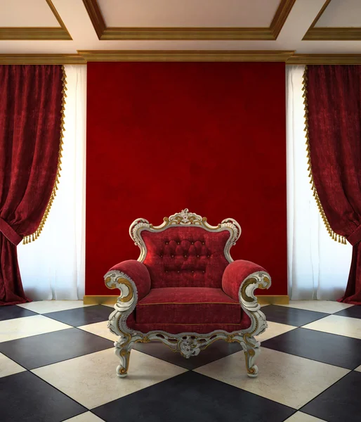 Sala de poltrona vermelha em estilo clássico — Fotografia de Stock