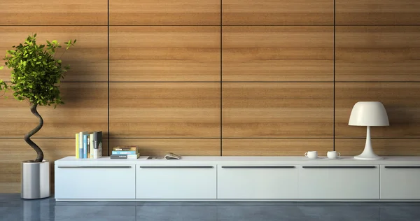 Part of modern interior with wood wall — Stock Photo, Image